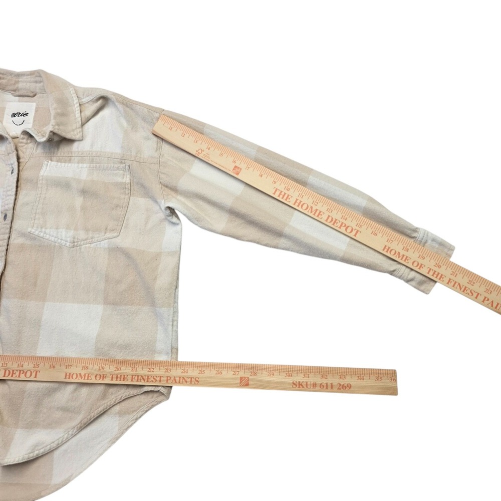Aerie Womens XXS Tan‎ Cream Plaid Flannel Shirt Long Sleeve Button Up Top - Picture 6 of 6